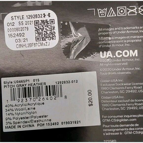 Under Armour 1292832 UA Hitch All Season Cushioned Boot Socks Heather Gray(8-12) - Picture 8 of 8